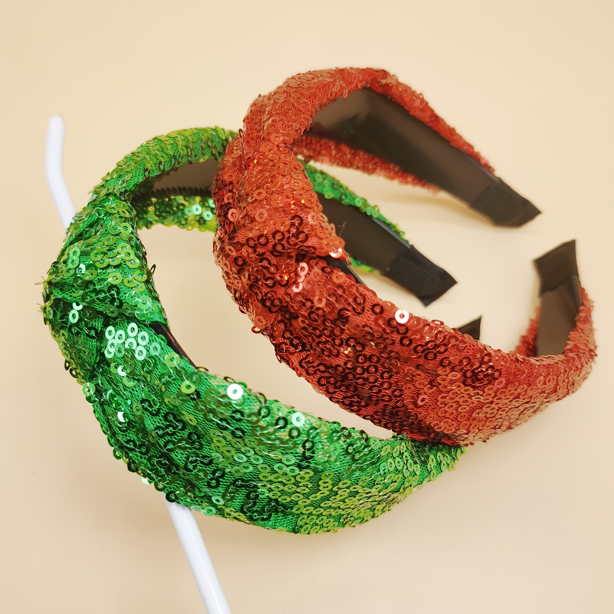 

Women's Sequined Red, Green, Solid Color Hairband With Anti-slip Teeth For And Christmas, Bohemian , Best For Christmas