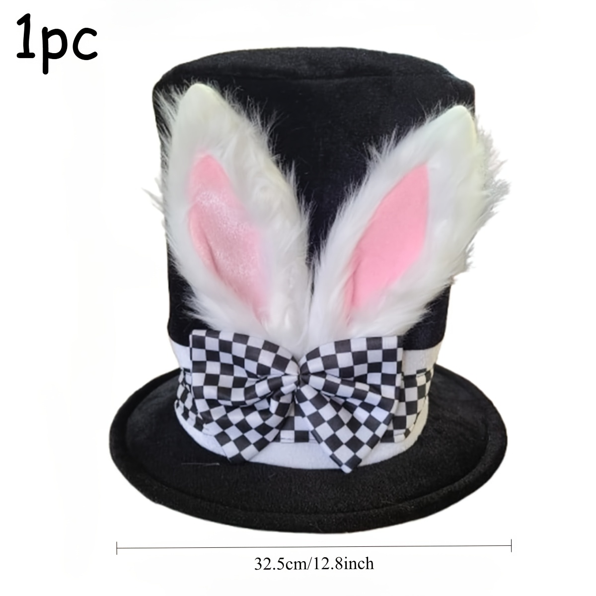TEMU 1pc Checkered Bow Rabbit Ear Shaped Top Hat, Suitable For Carnival Dressing, Accessories, And Photo Hats