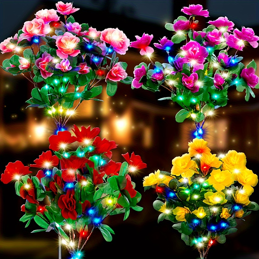 (2 Sets Of Azalea Solar Lights) Indoor/outdoor Universal Simulation Azalea Solar Decorative Lights, Garden Flower Beds,   In Front Of Doors,  , Courtyard Atmosphere Decoration   Used As A Gift For Mothers