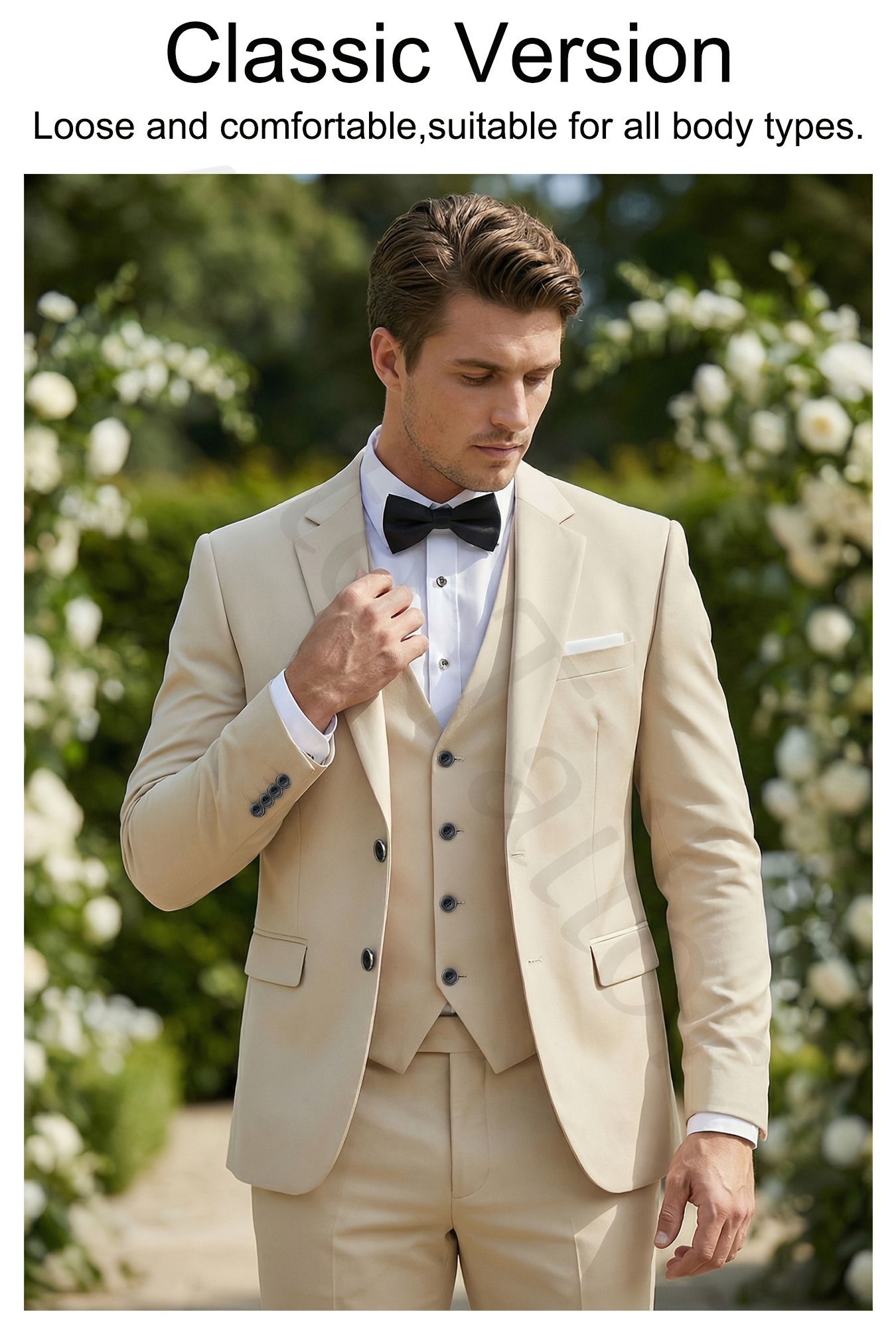 Elegant Men'S 3pcs Suit - Slim Fit Suit Set for Weddings And Formal Occasions, Suit And Pants, Suitable for Office Meetings And Elegant Events, Formal Wear | Slim Fit Suit | Durable Wedding Suit (Random Pocket Square)