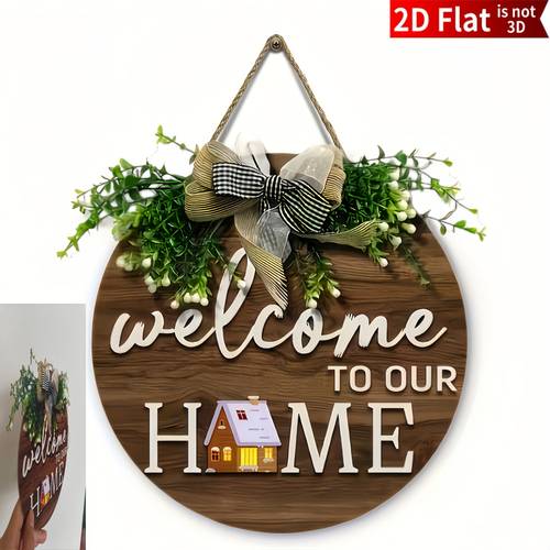 2d flat welcome to door sign hanging ornament christmas decor wooden round wall hanging plaque living room hanging accessory no power required