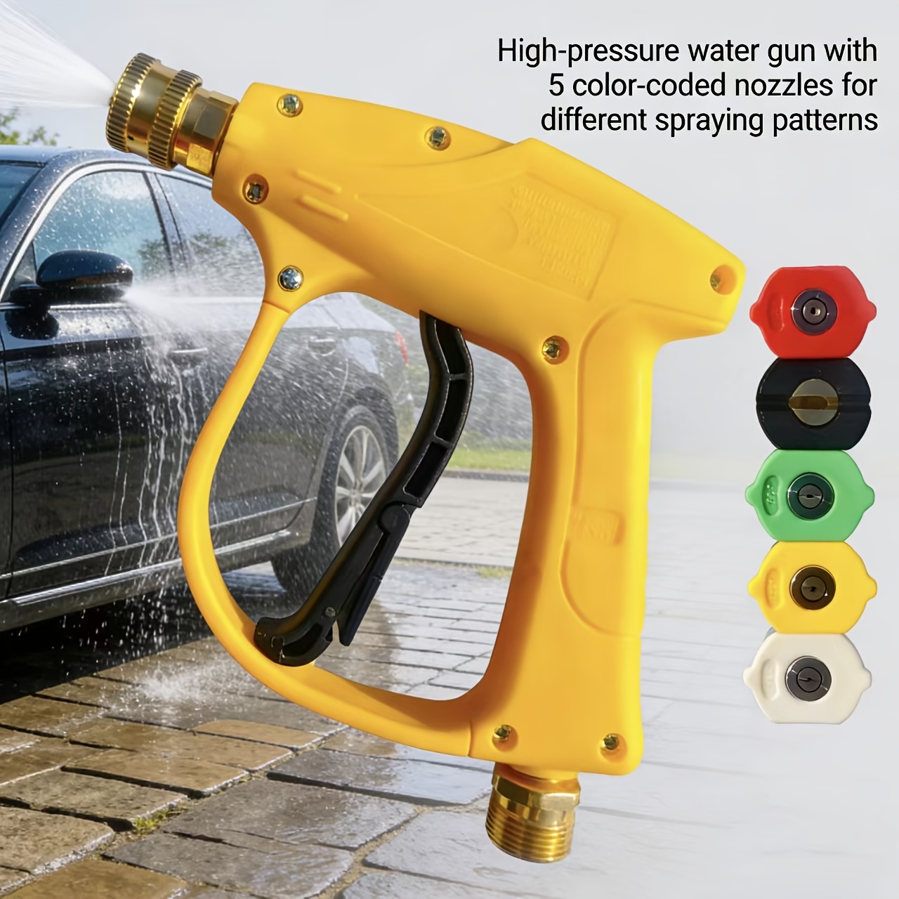 TEMU High-pressure Washer Gun, 4000 Psi, High-pressure Water Jet And 5-color Nozzle Set Optional, M22-14 Hose Connector