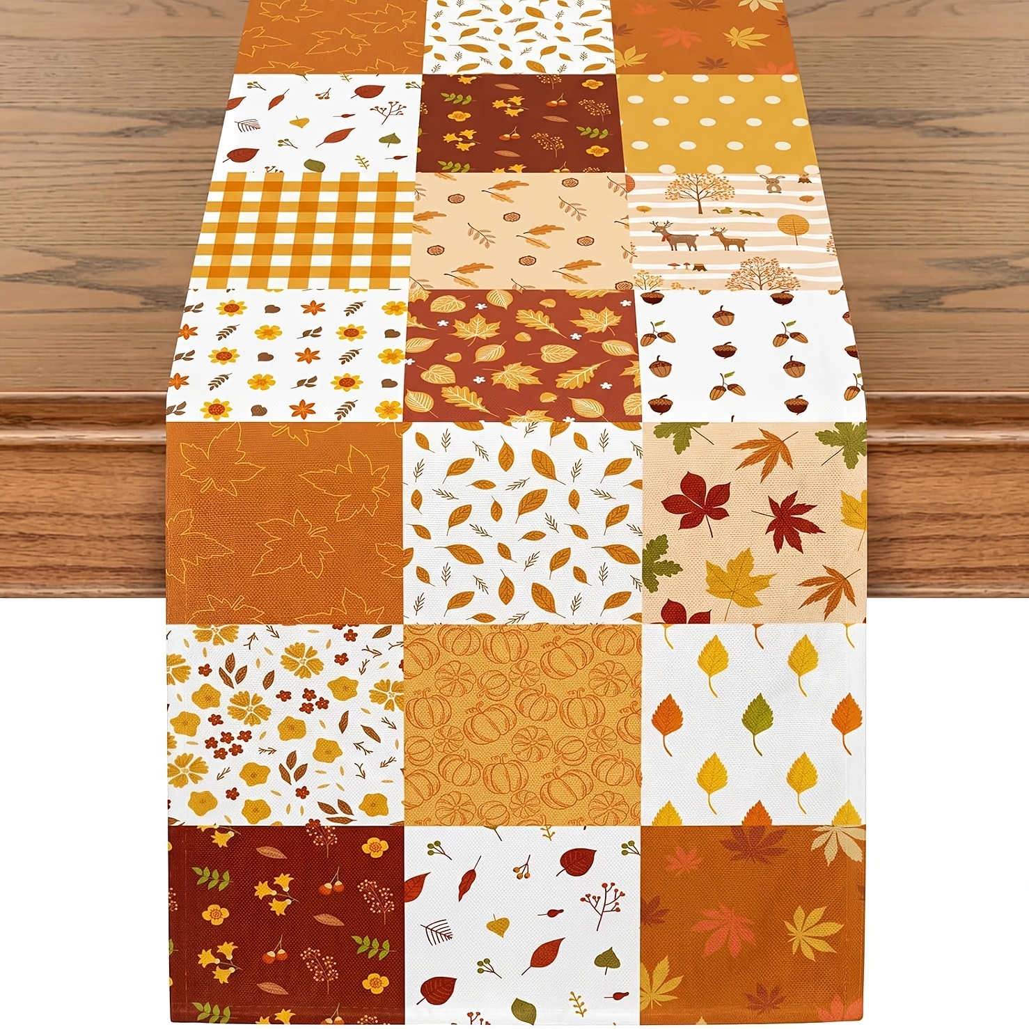 TEMU 1pc, Maple Leaf Pumpkin Fall Table Runner, Country Autumn Thanksgiving Farmhouse Decoration, Kitchen Island Dining Table Decoration
