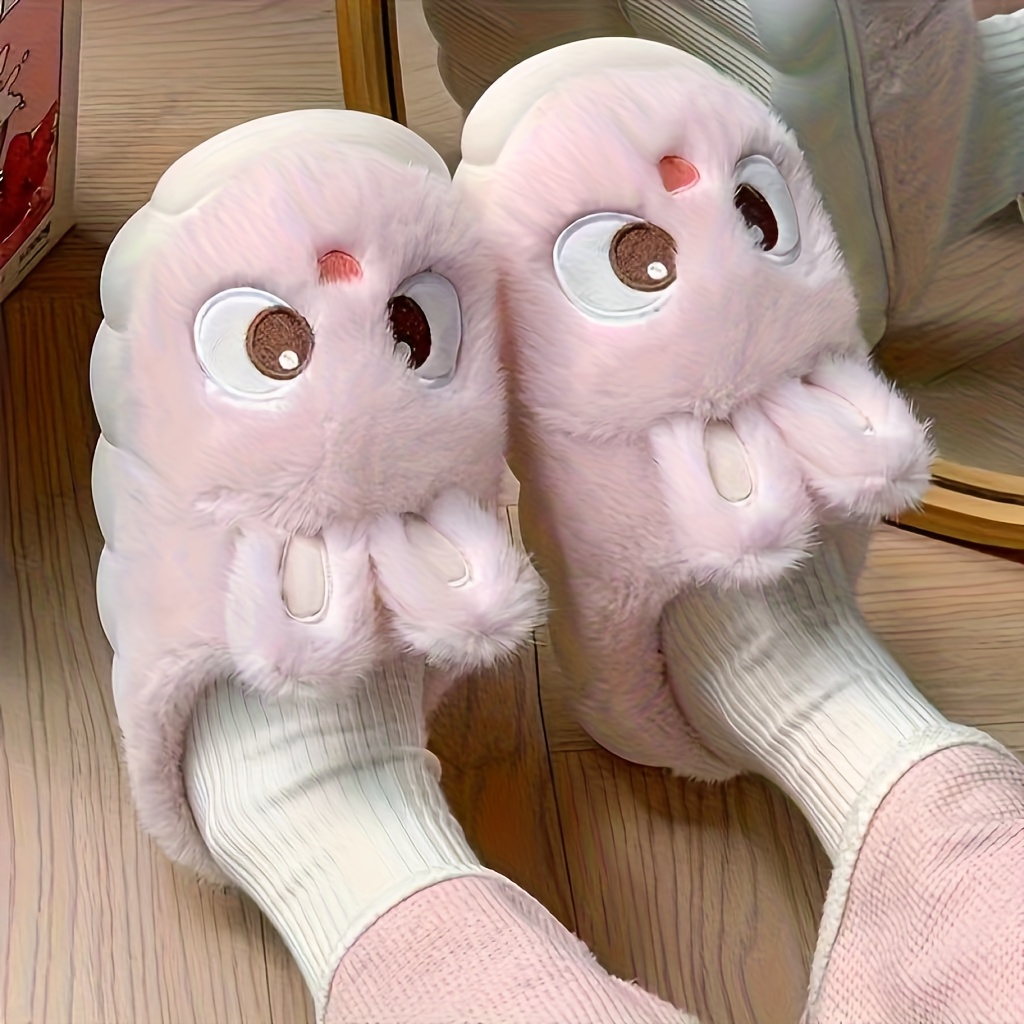 TEMU 3 Sizes Available, Women's Cute Rabbit Indoor Slippers, Easy Comfortable Round Toe Plus Size Flat Shoes, Lightweight And Comfortable For Indoor
