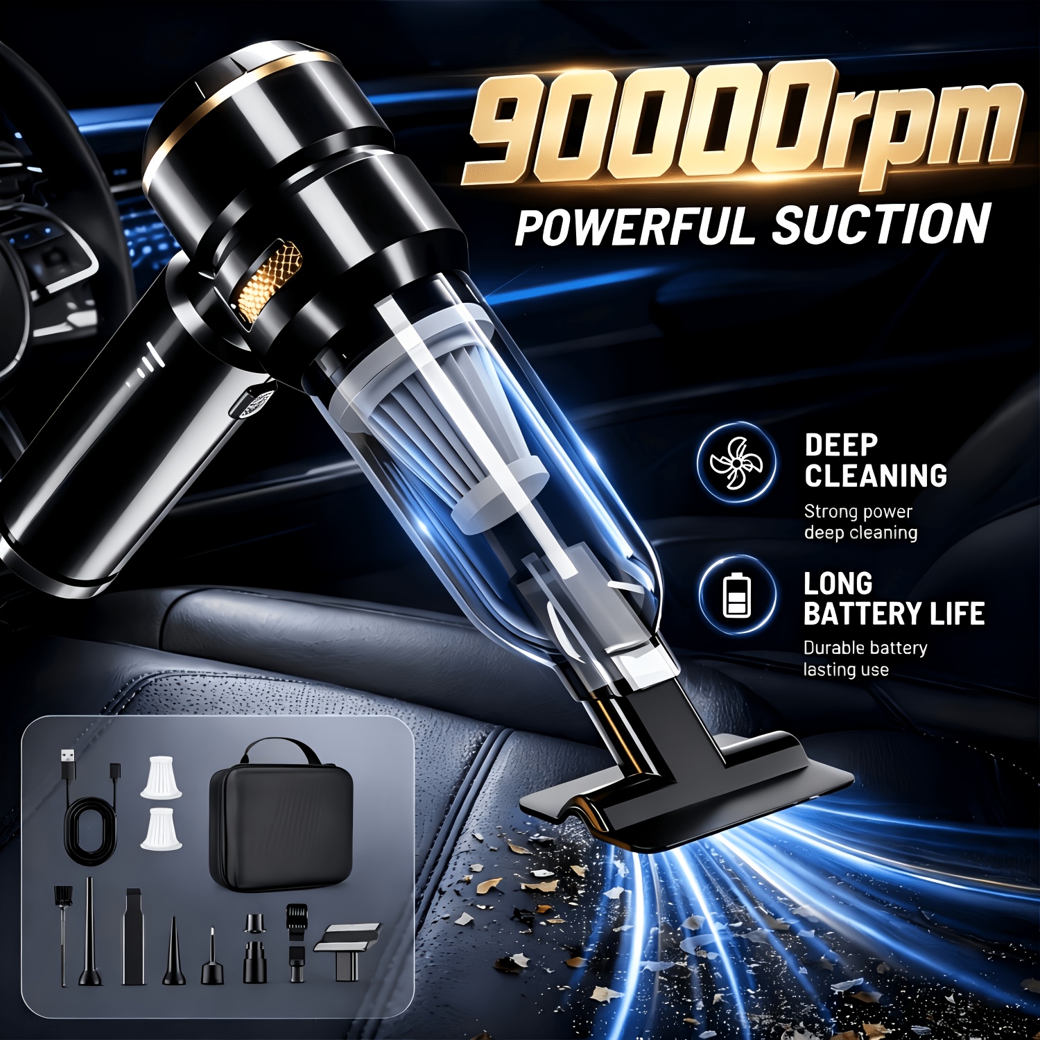 Image of Cordless Handheld Vacuum Cleaner - 9-in-1 Mini Portable Vacuum With Strong Suction For Cars, Homes, Pet Fur, Sofas & Carpets - (cordless), Easy To Empty Dust Container, Additions Included, Lithium-ion