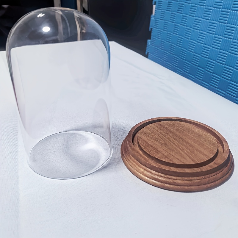 TEMU Cylindrical Glass Dome Display Case With Wooden Base, For Showcasing Crafts, Jewelry, Collectible Figurines, Models, Desktop Ornaments, And
