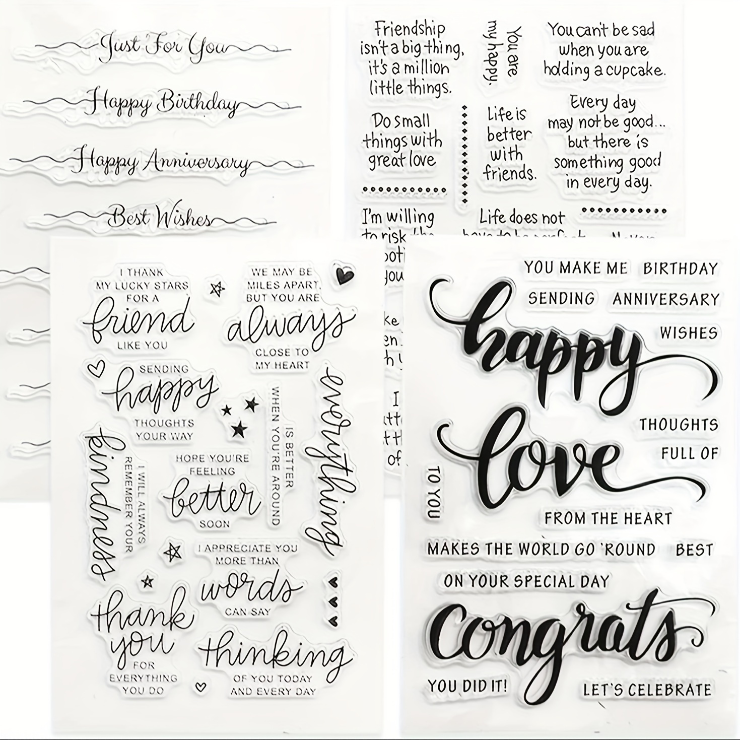 

Wooyangfun Set Of 4 Clear Silicone Stamps With Inspirational For Scrapbooking, Diy Crafts - Rectangular Transparent Stamping Set With Encouraging, Congratulatory, Love &