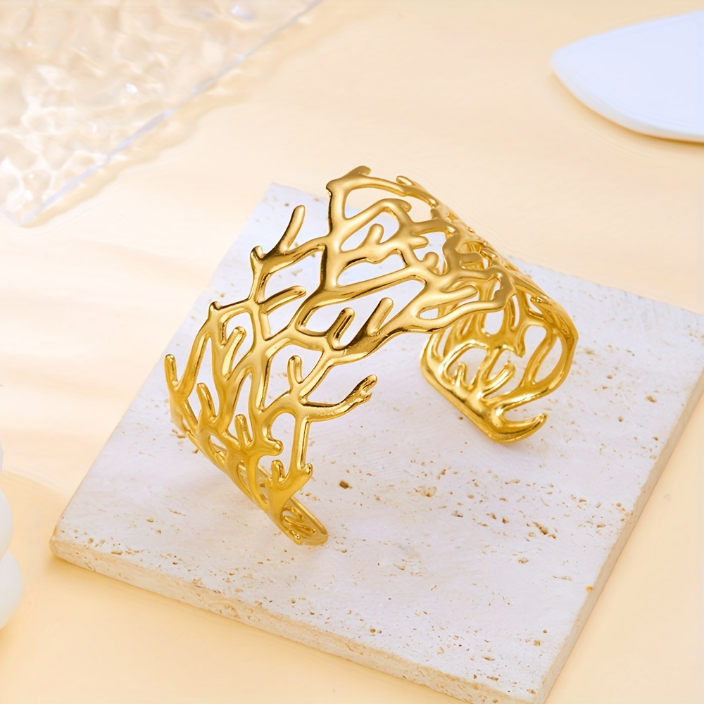 Middle Eastern Metallic Geometric Open Bangle Bracelet
