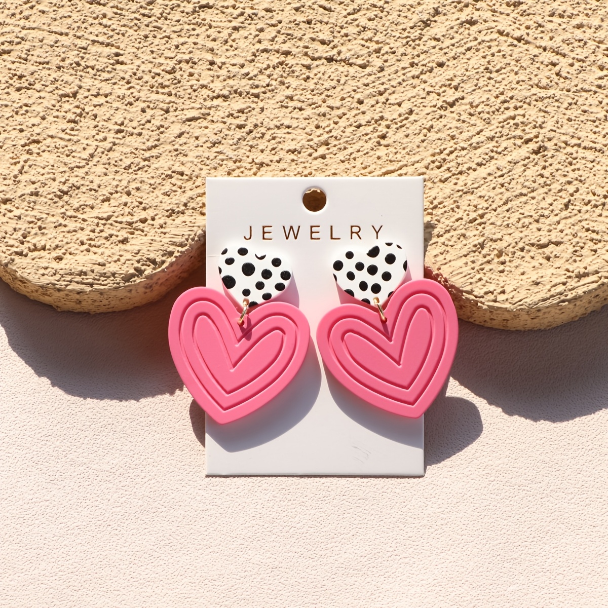 1 Pair Women's Valentine's Day Dot Print Heart Pink Clay Texture Exquisite Carved Texture Heart Sexy Romantic Ins Design Acrylic Earrings