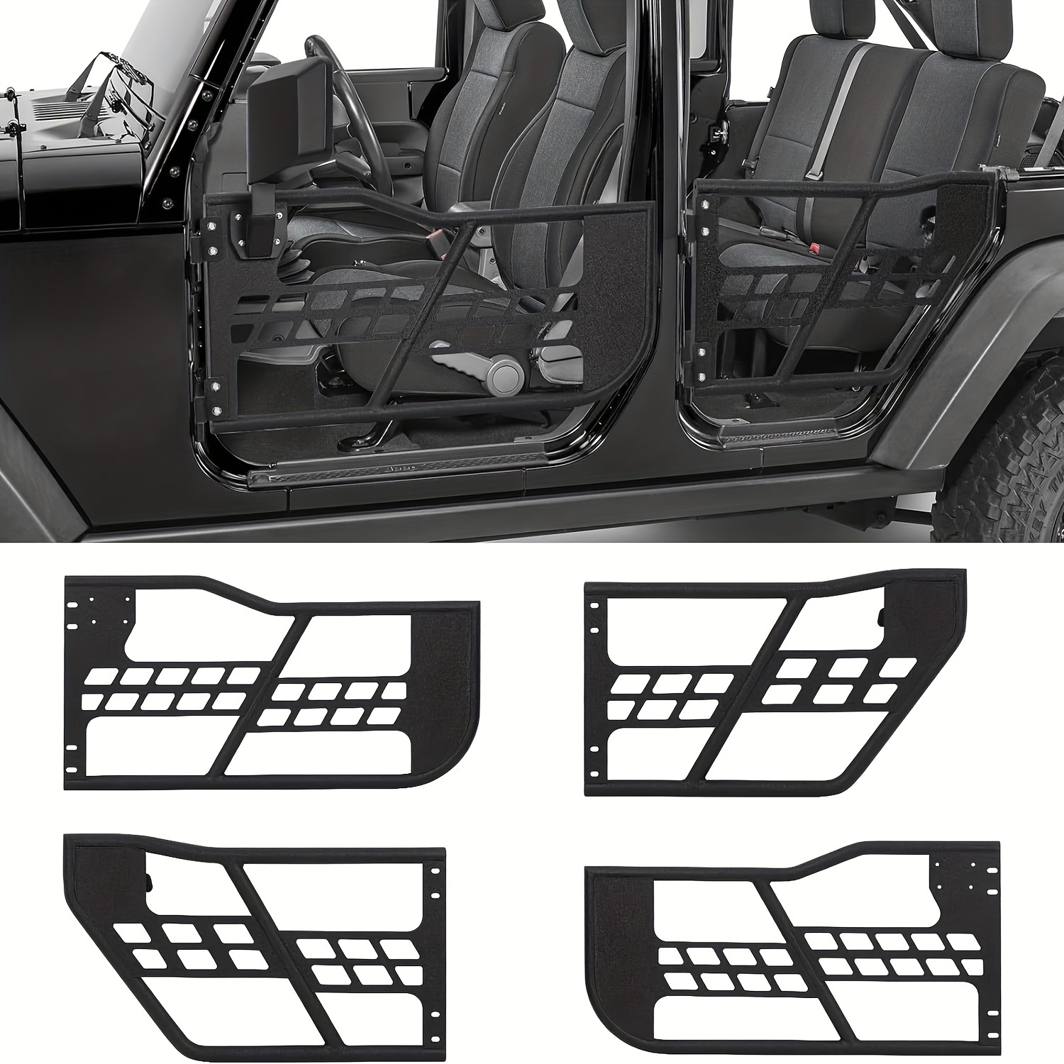 TEMU Off-road Tubular Doors Compatible For Jk 2007-2018 (4-door Only) - Set Of 4 Half Tube Doors For Offroad (not Mirrors)