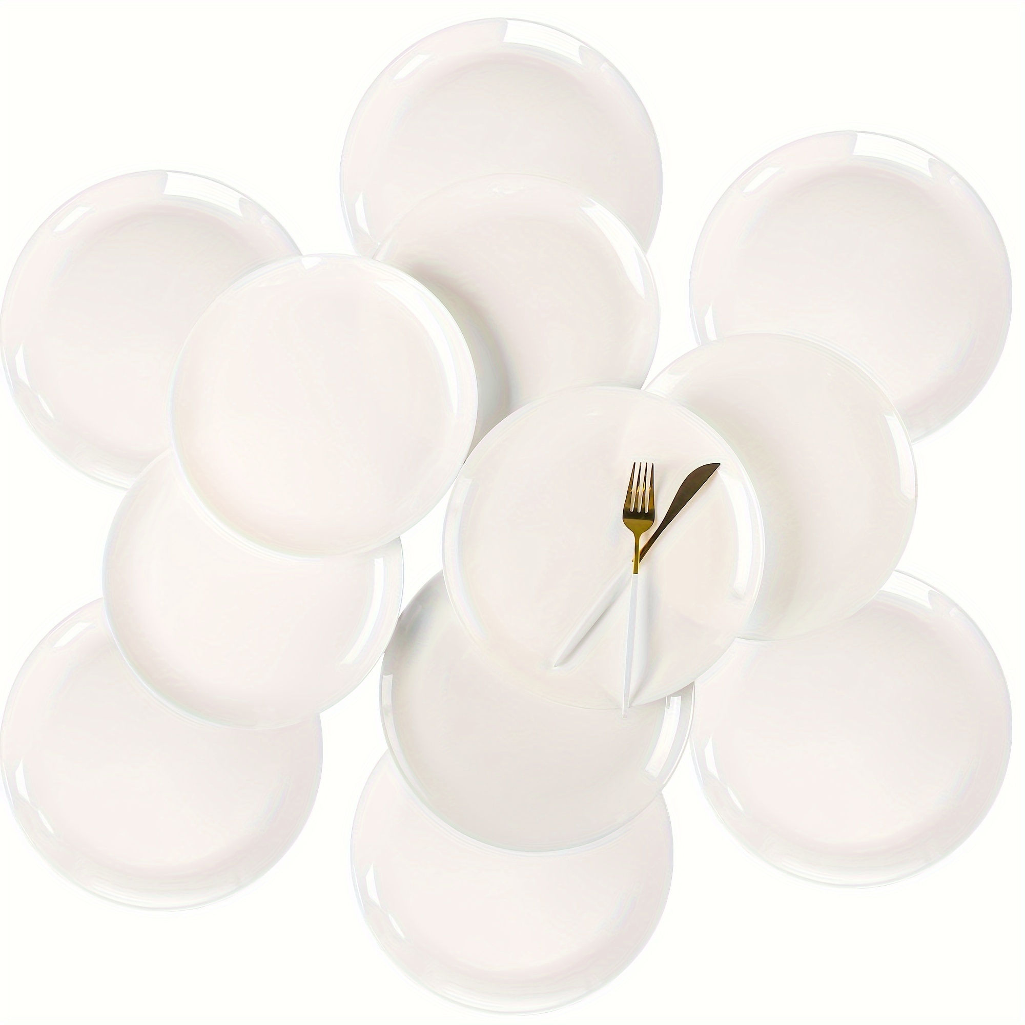 

6/12 Pack Dinner Plates, Tempered Glass White Plates, 10-1/2-inch Round Dish Set, Microwave & Dishwasher Safe Glass Plate Set