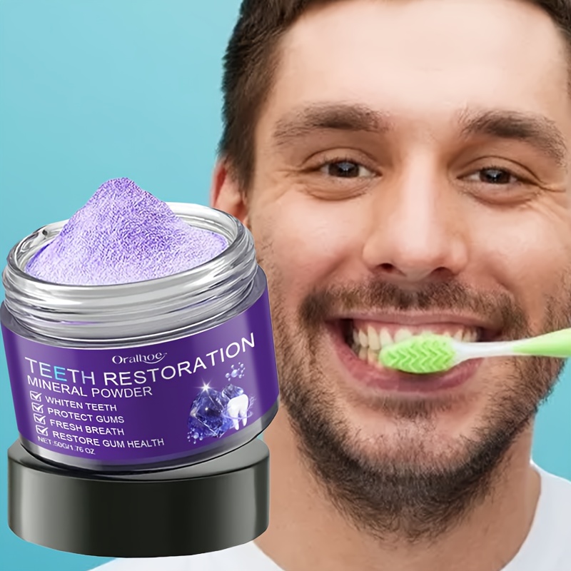 50g purple teeth restoration mineral powder     protects enamel promotes   teeth whitening product modern   mineral restoration powder Product details 0