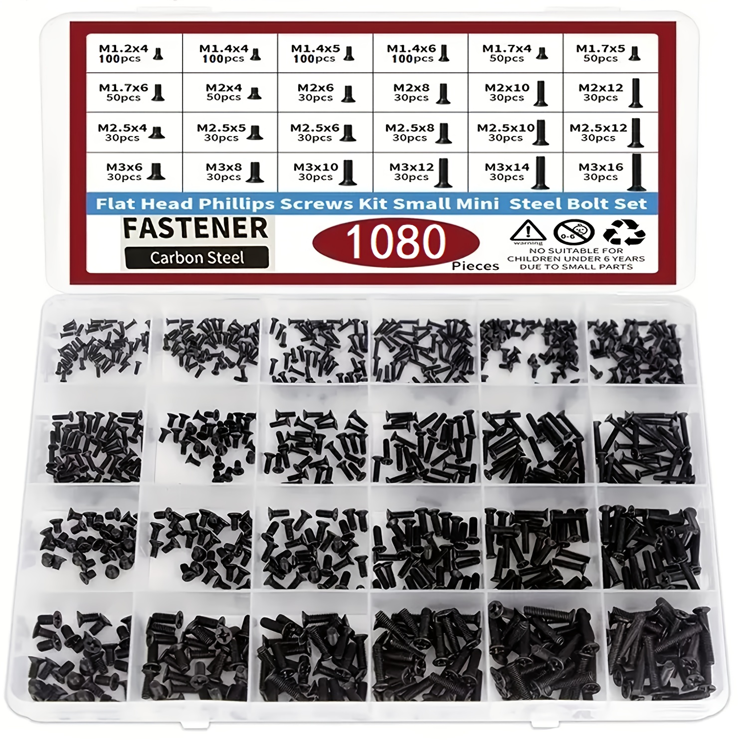 TEMU Kit de Surtido de Tornillos Pequeños para Computadora de 400/1080 piezas - Tornillos Negros para Gafas M1.2 M1.4 M1.7 M2 M2.5 M3 - Para