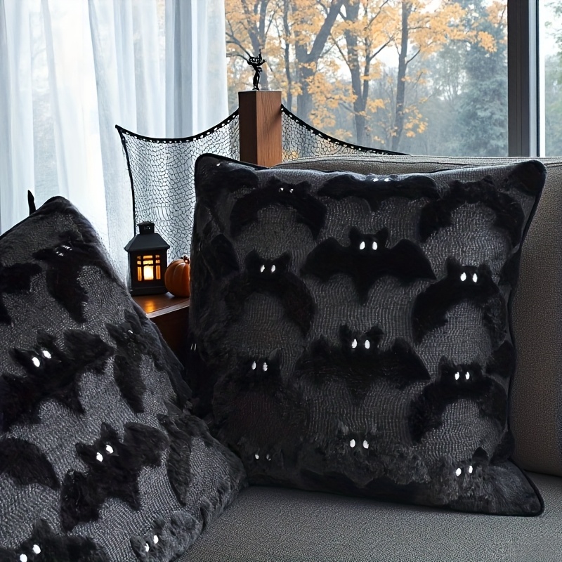 TEMU 1pc, 3d Bat Plush Throw Pillow Cover, Gothic Dark Spooky Witch Halloween Decorative Cushion Cover, 18x18 Inch, For Living Room Sofa Bedroom