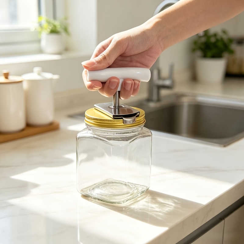 TEMU Ergonomic Jar Lid Opener, Labor-saving Twist Gripper For Tight Sealed Glass Jars, Manual Stainless Steel Kitchen Gadget, Ideal For Elderly And