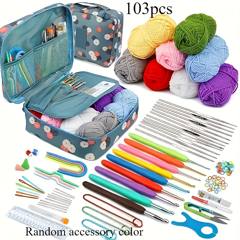 

103pcs Diy Crochet Kit - Includes Yarn, Hooks, Knitting Needles, Markers, And Accessories, Beginner , Multi-functional Tools With Portable Organizer Bag