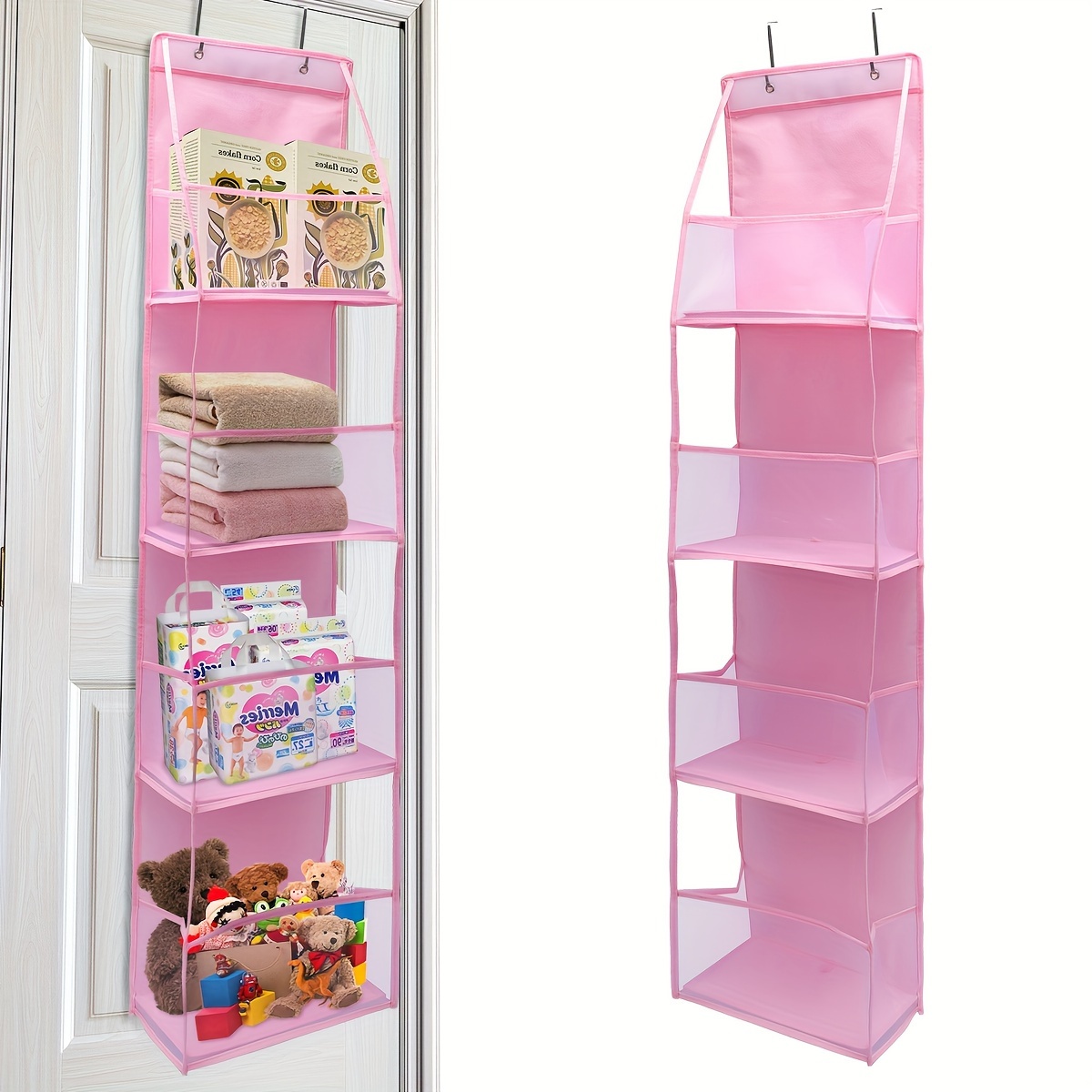 TEMU Versatile Over-door Organizer With 4 Large Pockets - Breathable Mesh, Ideal For Toys, Shoes & Diapers - Perfect For Bedroom, Nursery Storage