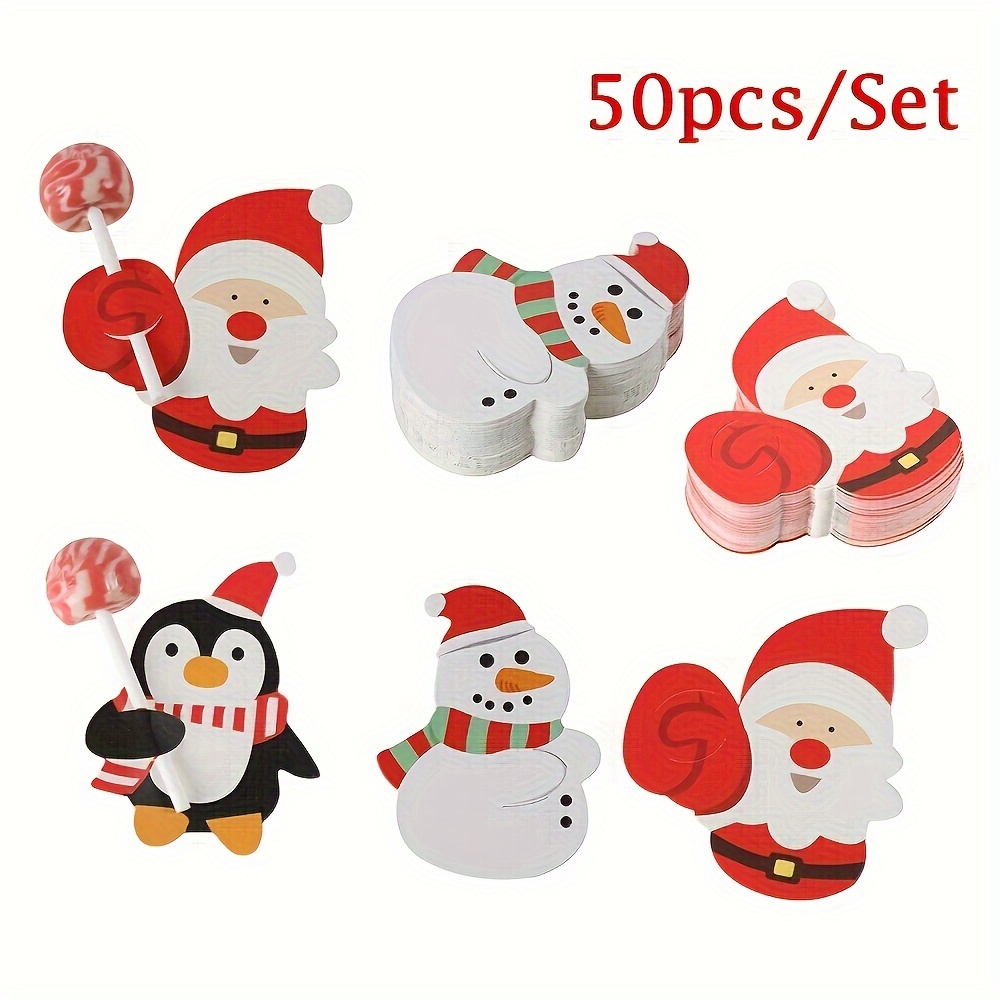 

50pcs Christmas Card Stock - Diy Decoration Cards With Santa, Snowman, For Holiday Party Supplies, No Electricity Needed