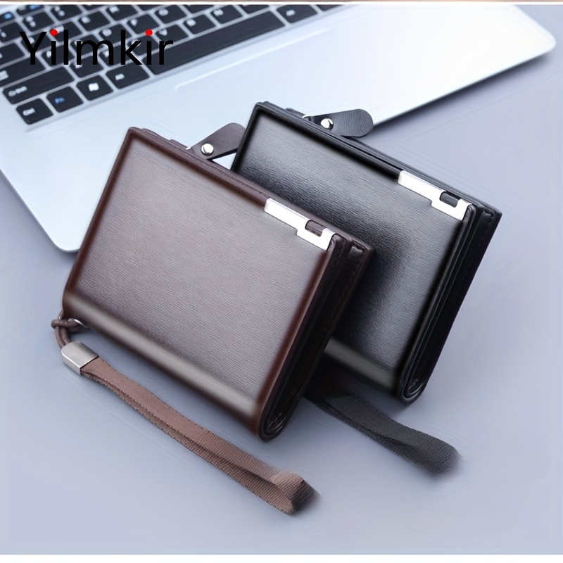 Monedero Tres Plegables para Hombres de Yilmkir con Múltiples Ranuras para Tarjetas, Monedero con Cremallera y Pinza para Dinero - Diseño Compacto en Cuero Sintético en Marrón o Negro para Oficina y Uso Diario
