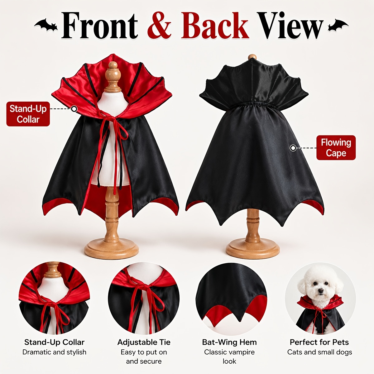 TEMU Déguisement d'Halloween pour animaux de compagnie : Cape et châle de vampire ; Ajouts de costume de cosplay d'Halloween ; Accessoires photo pour