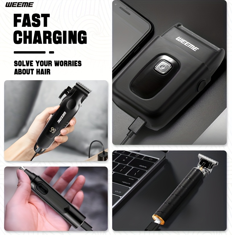  4pcs mens grooming kit rechargeable hair clipper set with nose trimmer electric shaver detail trimmer ideal fathers day gift supports usb charging 8limit combs valentines day gift Product details 2