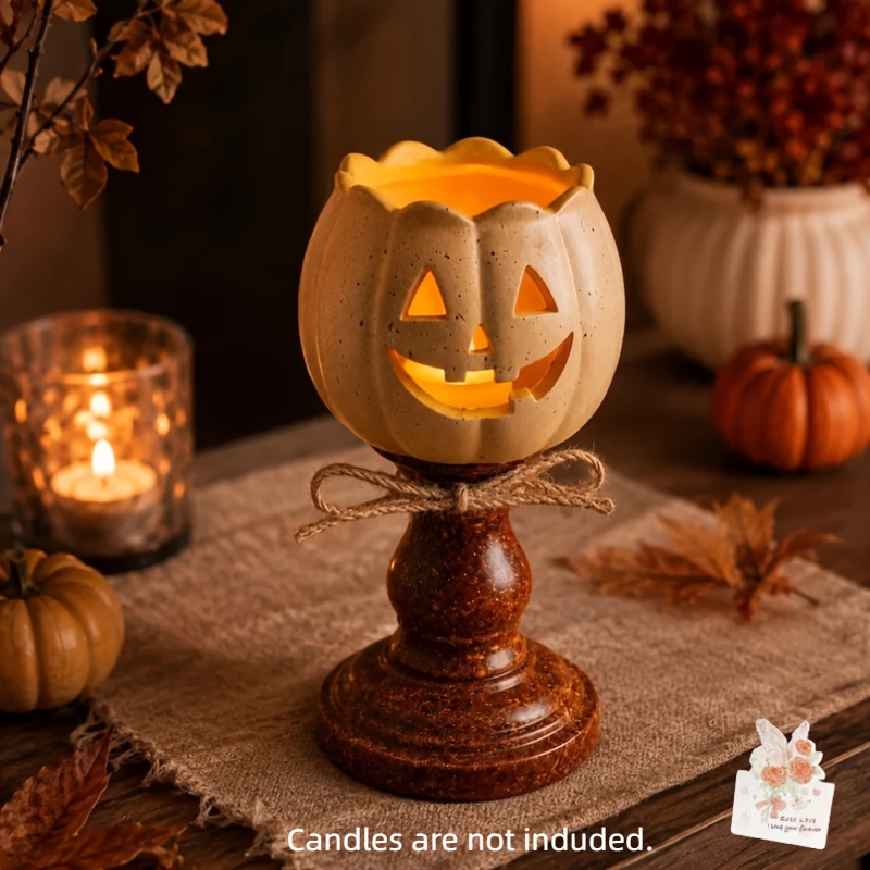 TEMU Vintage Candle Holder - Distressed Rustic Farmhouse Table Centerpiece With Suitable For Autumn, Halloween & Thanksgiving Decorations, Plastic