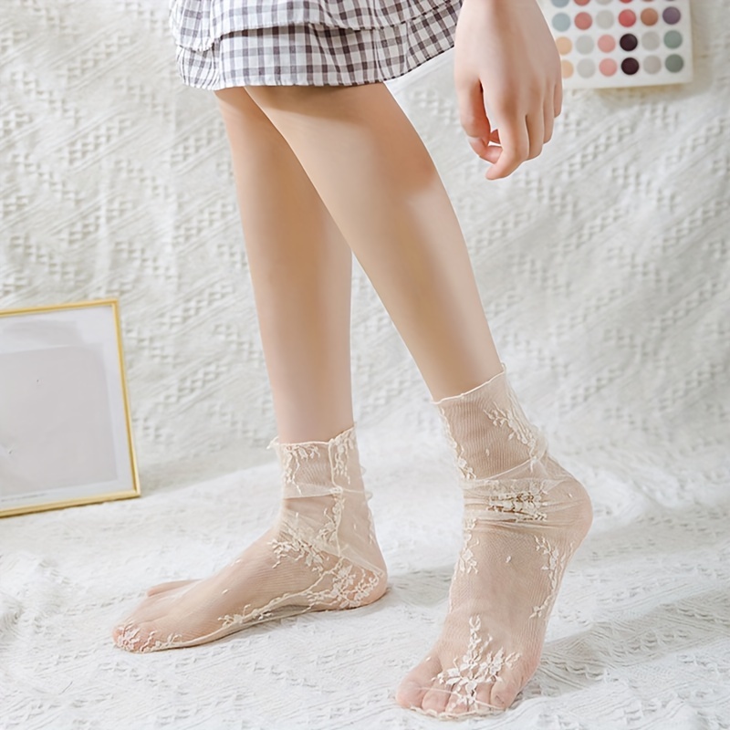 

Women's Lace Ankle Socks, 1 Pair/4 Pairs, Sheer Geometric Pattern, Nylon & Spandex , Hand Wash Or , Cute , Spring/summer Fashion, Short Length, Knit Fabric