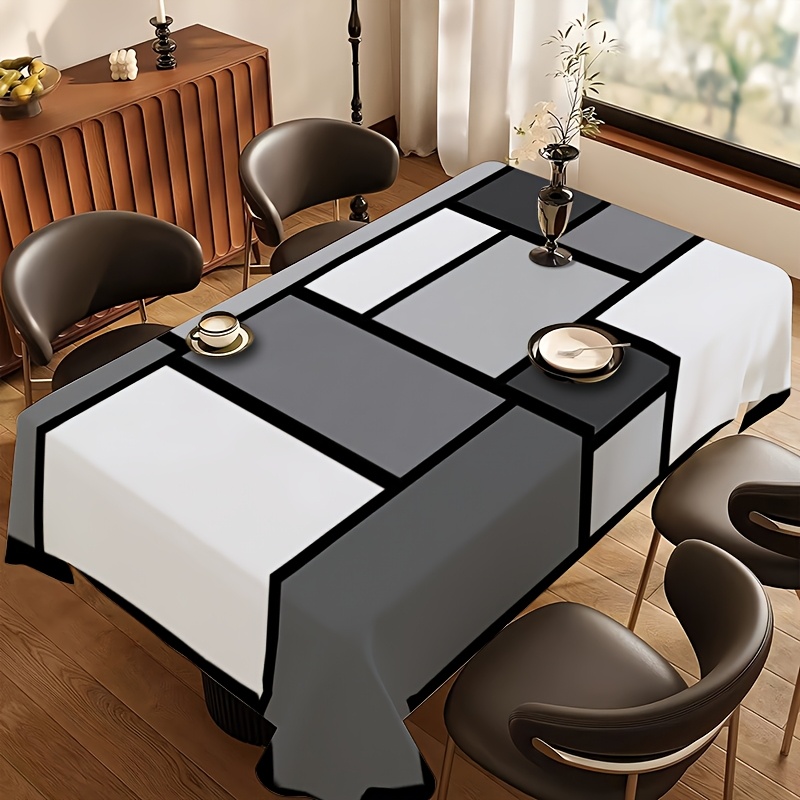 TEMU Halloween, Navidad, 1pc Mantel Cuadrado con Diseño Geométrico y Negro Minimalista Estilo Europeo, Mantel para Mesa de Comedor, Decoración para
