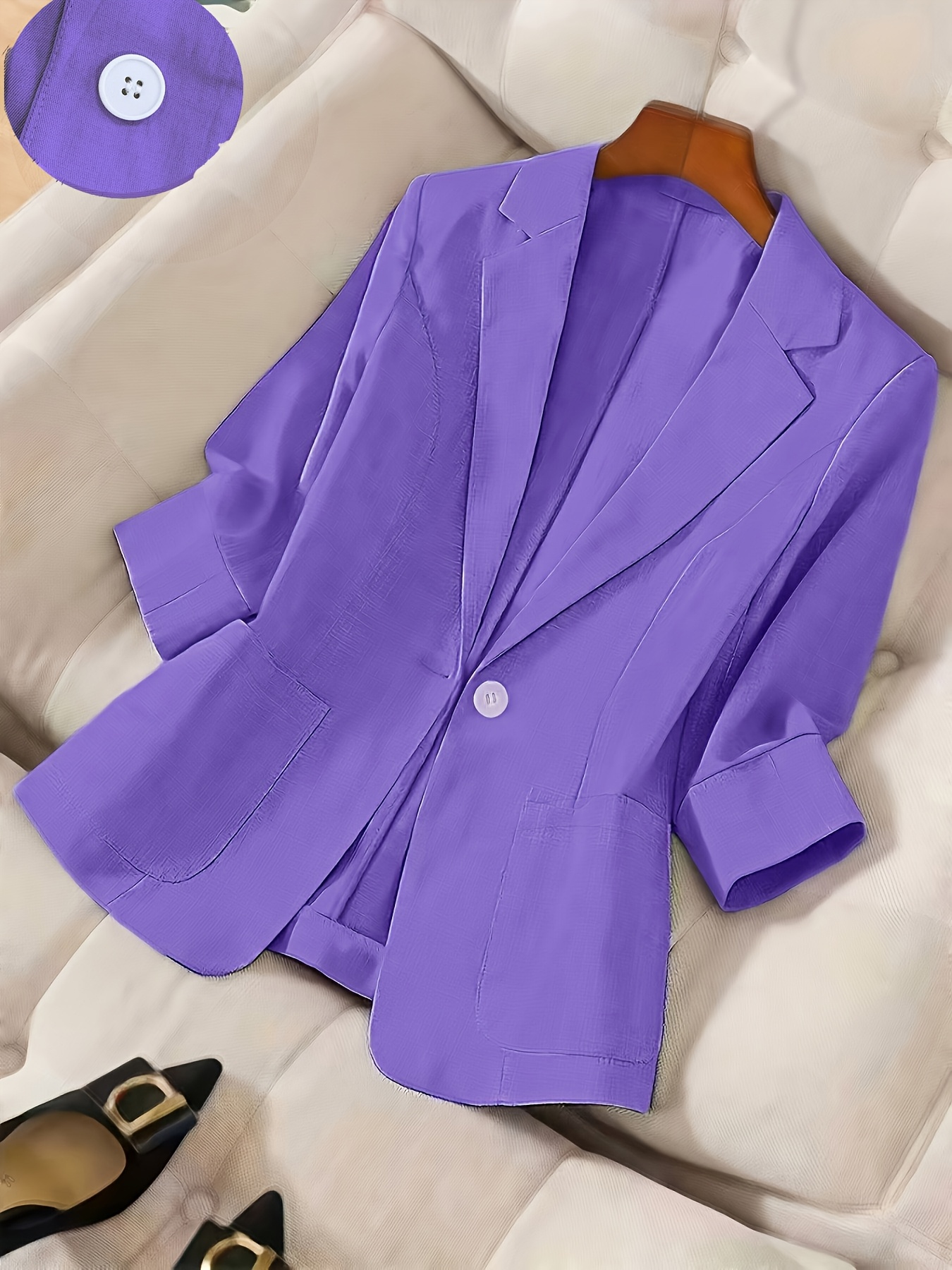 bk260321327 2026 new premium solid color single breasted suit elegant three quarter sleeve comfortable breathable commuter casual jacket elegant style suitable for   summer and autumn versatile   suit