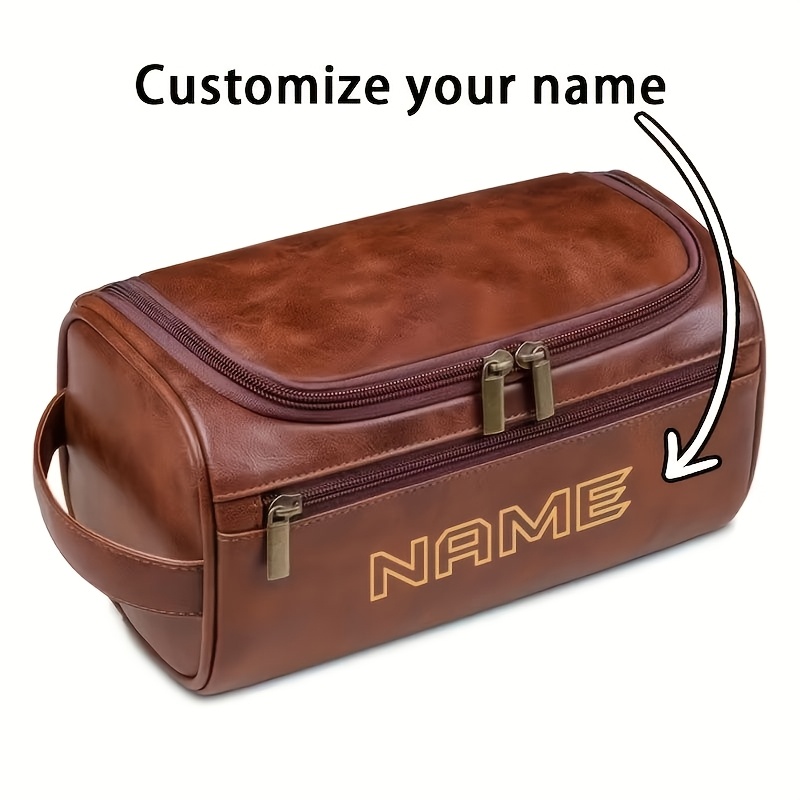 TEMU Personalized Men's Pu Toiletry Bag With Hook - Custom Engravable Name/initials/, Large Capacity Travel Organizer Suitable For Business Trips,