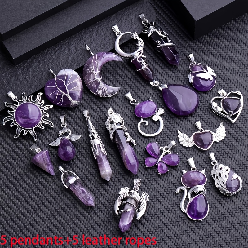 E-shop 5-teiliges Set Natur Lila Anhänger Mix, mit wunderschönen Schmetterling, Sonnenblumen- und Pfau-förmigen Halsketten und Zubehör. Perfekte