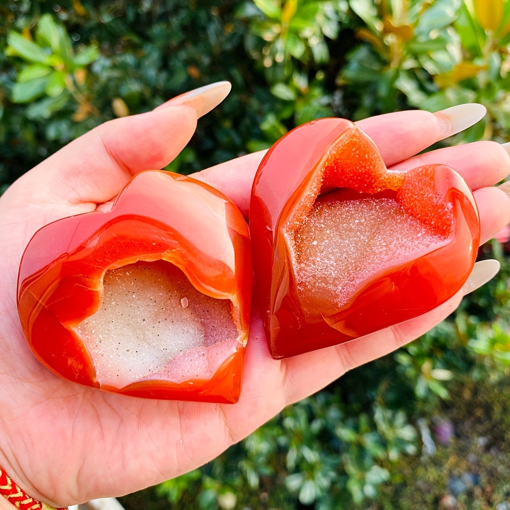 Red Agate Heart Shaped Geode Crystal Cluster with Natural Patterns