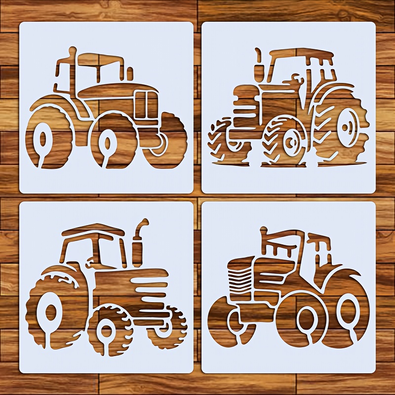 Image of 4pcs Car Pattern Templates, 6-inch Reusable Painting Stencils, Suitable For Notebooks, Bags, Walls, Picture Frames, Fabrics, Furniture And Other Artistic Paintings