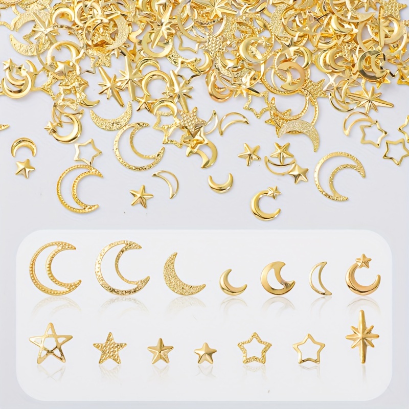 

650pcs Set Of Hypoallergenic 3d Moon & Charms In Golden - Elegant Metal Nail For Diy Nail Art, Crafts & Manicure Decorations, Nail Accessories