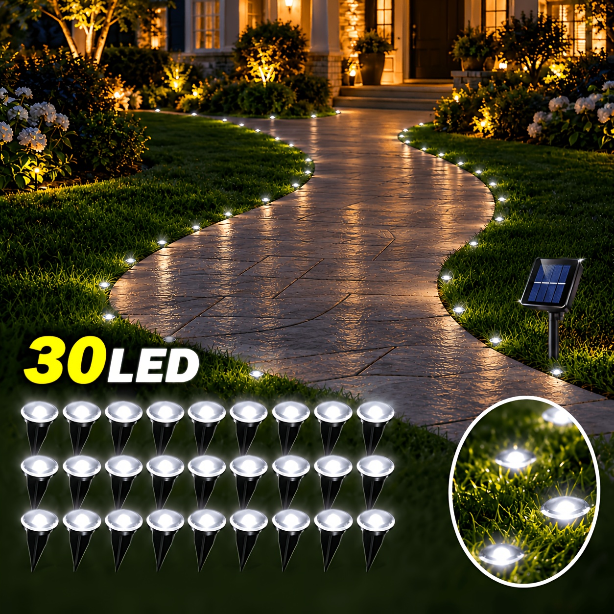TEMU 30 Led Outdoor Solar Lawn Light, Ip44 And Dustproof Stake Lamp, Used To Guide Small Garden Path Lights, Courtyard, Garden And Lawn Path String