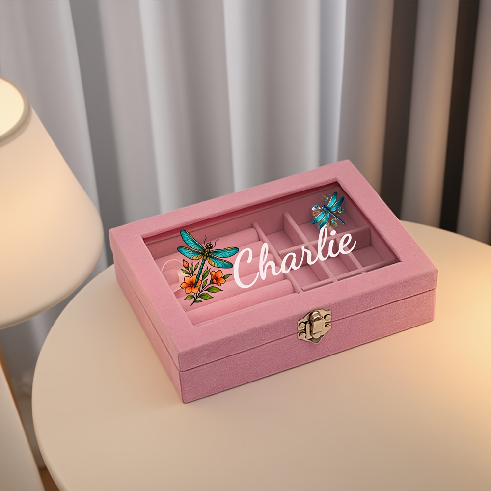 TEMU A Custom Name Logo Single-layer Flannel Plush Acrylic Jewelry Display Box With Window, For Organizing And Showcasing Rings, Earrings, Studs, And