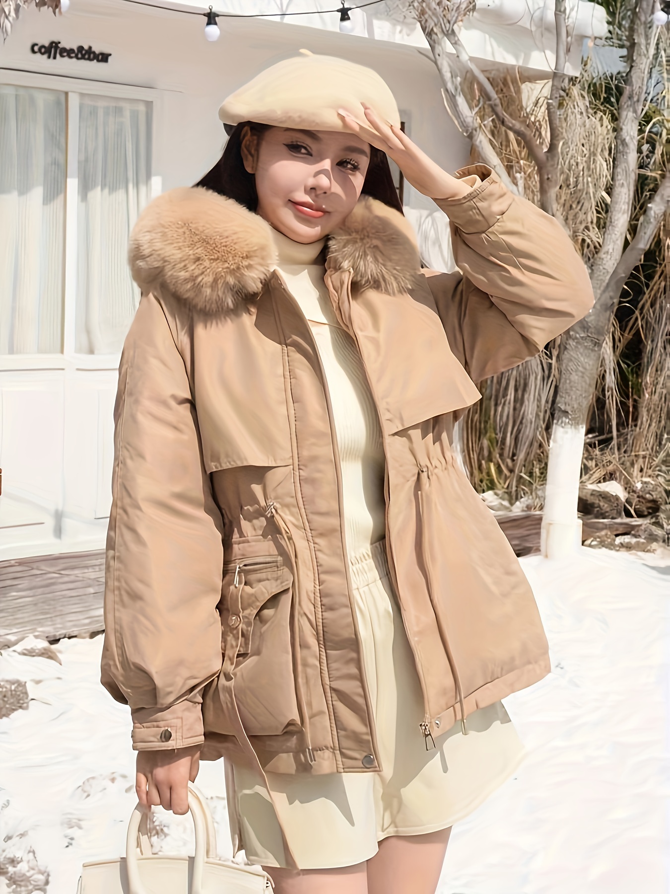 Outerwear Beiger Winterparka Women's Casual Beige Winter Parka Fur