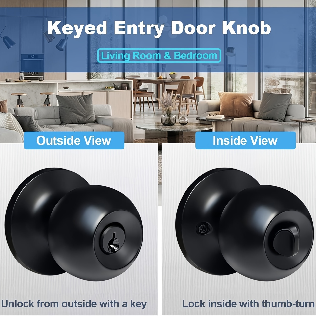 

1 Set With Lock Door Handle, Exterior Door Handle For Bedroom/bathroom Or Office, Right/left Hand Door With Key