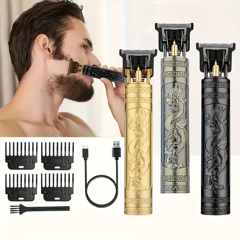 usb powered electric hair clipper with oil head engraving adjustable blade comb aluminum alloy body grooming use professional haircare stylish grooming accessory intricate detailing details 7