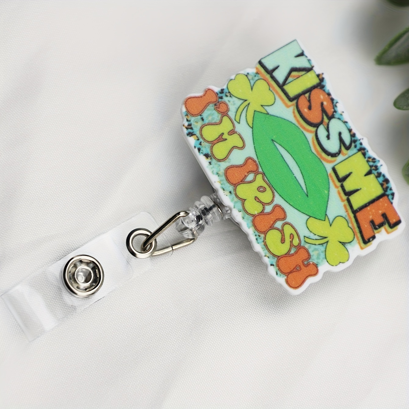 St,Flower,Patrick's Day Badge Reel Shamrock Clover ID Badge Holder with Clip Retractable Badge Reel with Alligator Clip Funny Name Badge Holder for