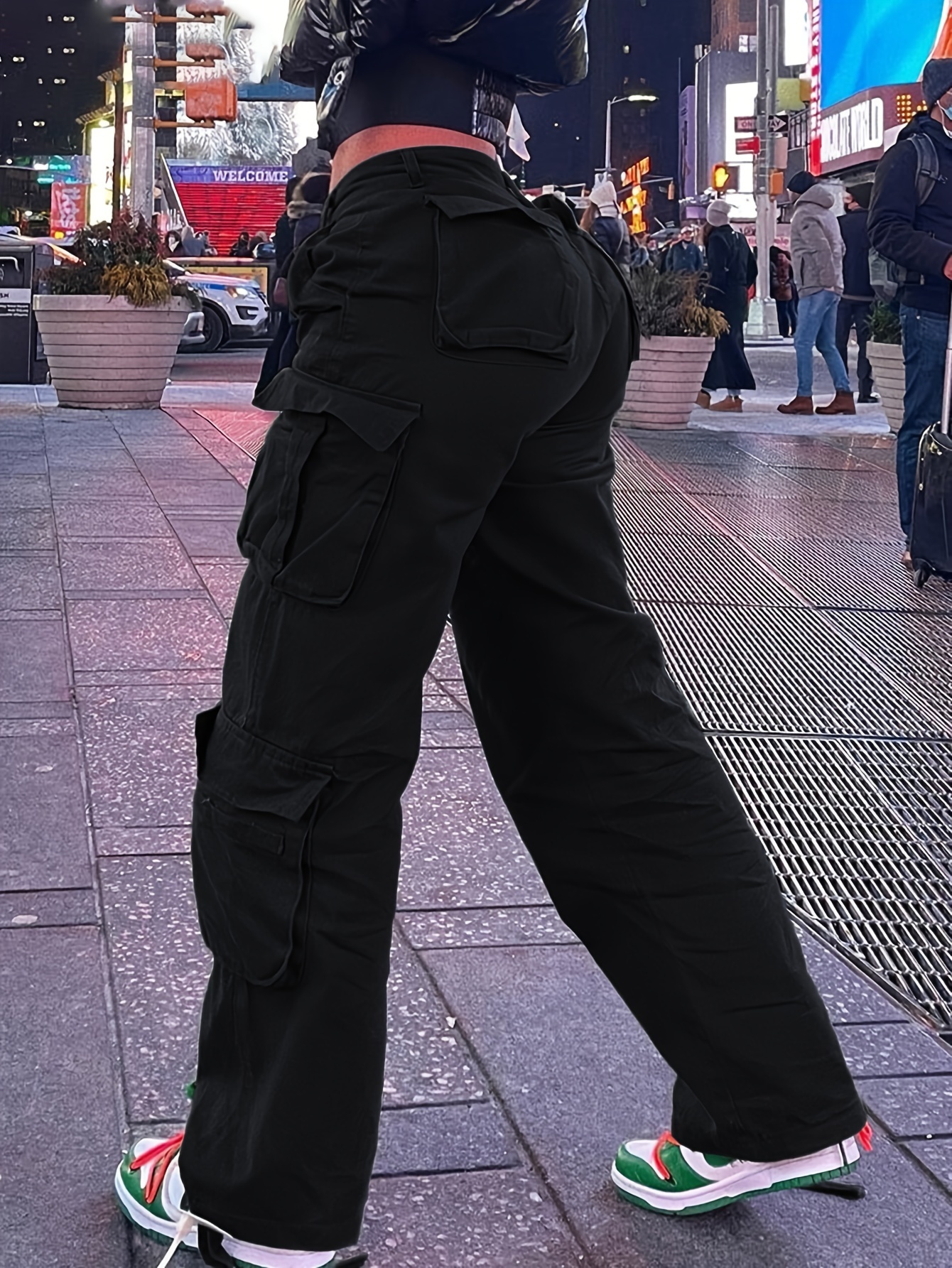 plus size y2k pants, women's plus solid wide leg baggy cargo