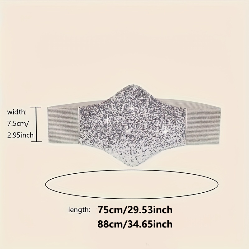 elegant sequin wide belt women trendy solid color elastic - Temu