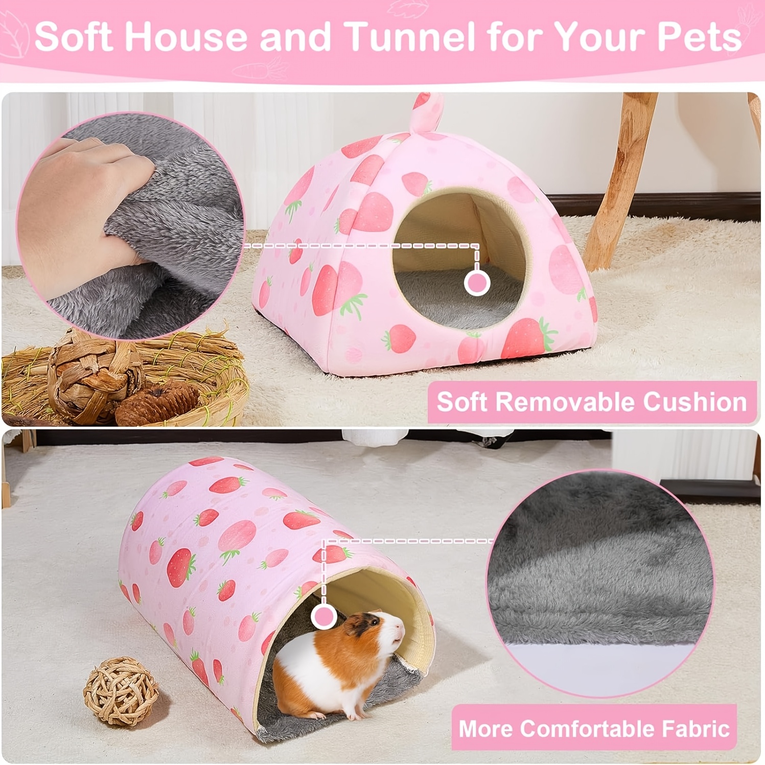 Bienbee Guinea Pig Hideout, Washable Guinea Pig Tunnel Set, 2 Pack