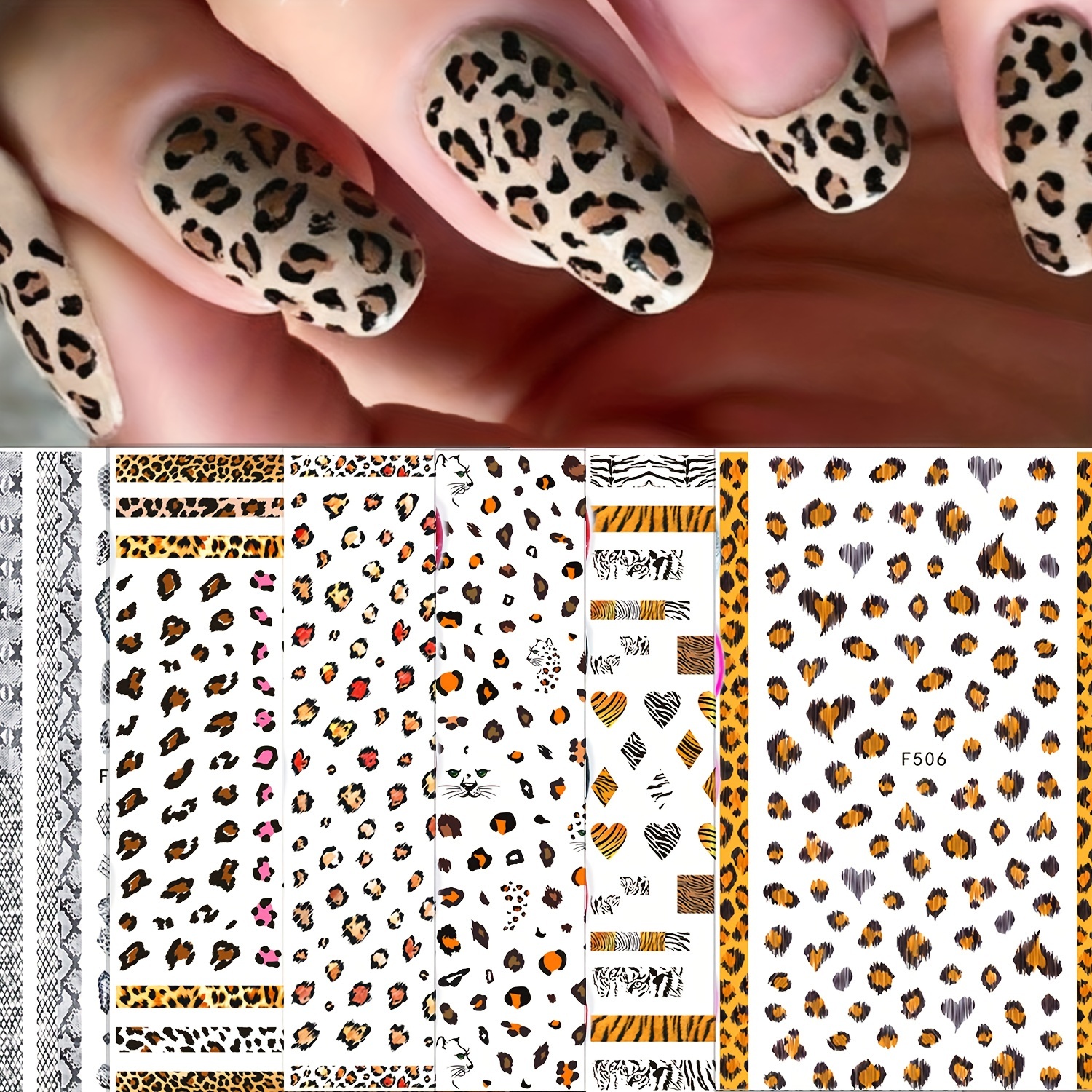 

6-sheet Leopard & Tiger Print Nail Art Sticker Set, Self Adhesive Nail Decals, Diy Nail Decoration Tips, Animal Patterns For Women And Girls