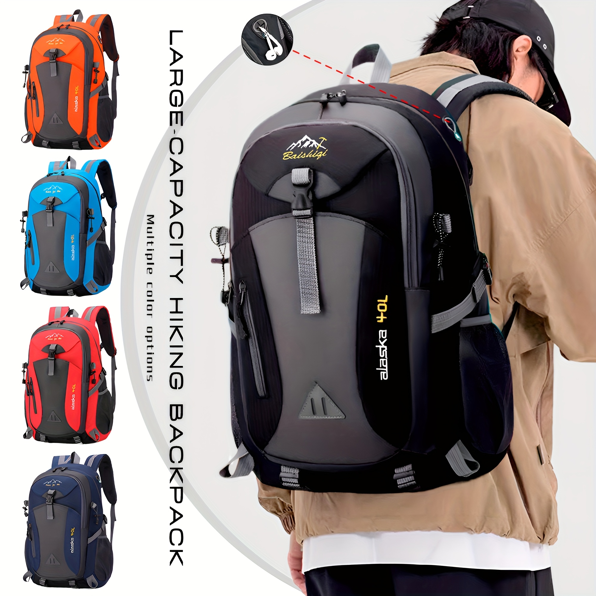 

Water-repellent Backpack For Men And Women - Multi-functional, Large Capacity With Multiple Compartments, Ideal For Camping, Hiking, And Business Trips, In Black, Blue, Red, Orange