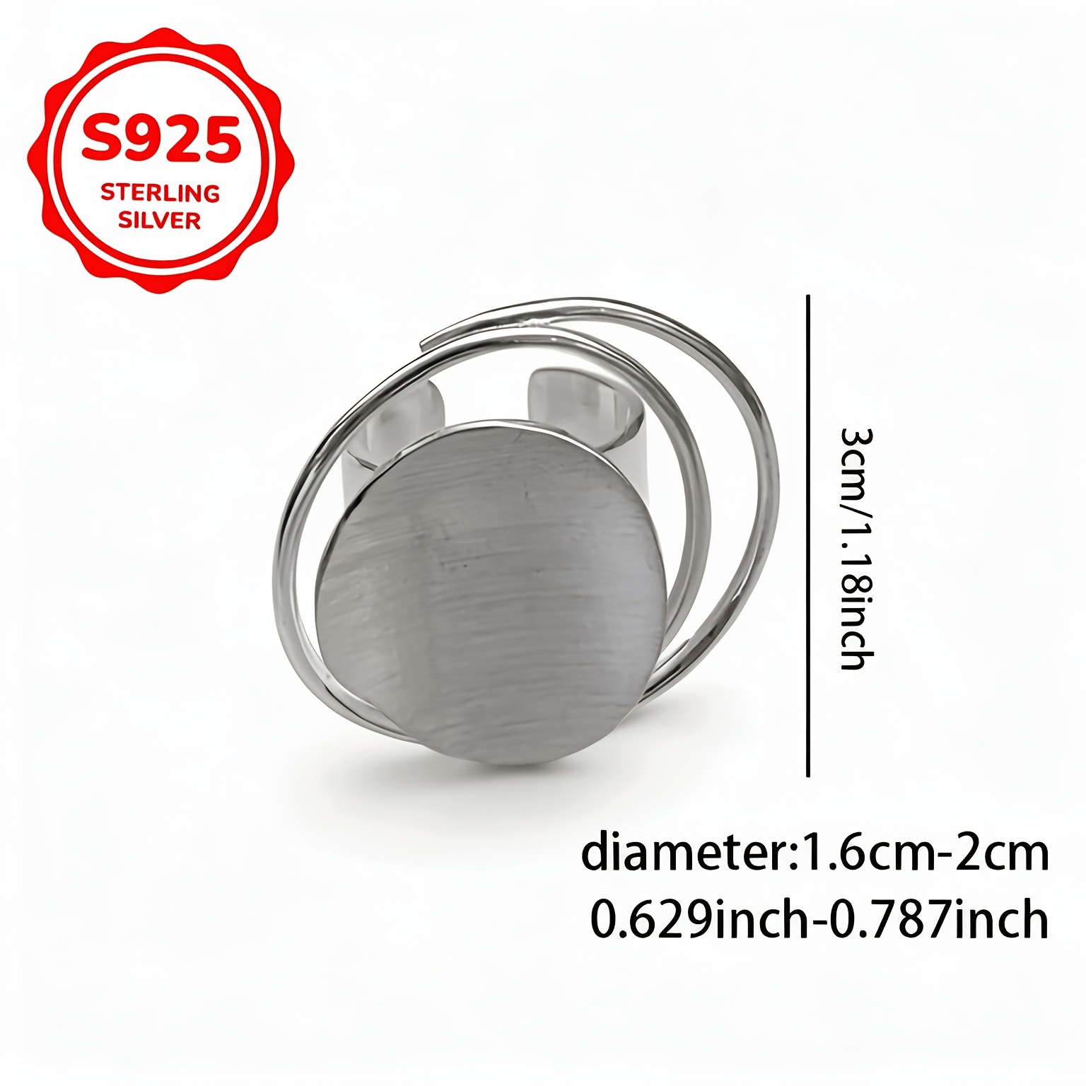 Women's 925 Silver Brushed Matte Irregular Line Adjustable Ring, Gift