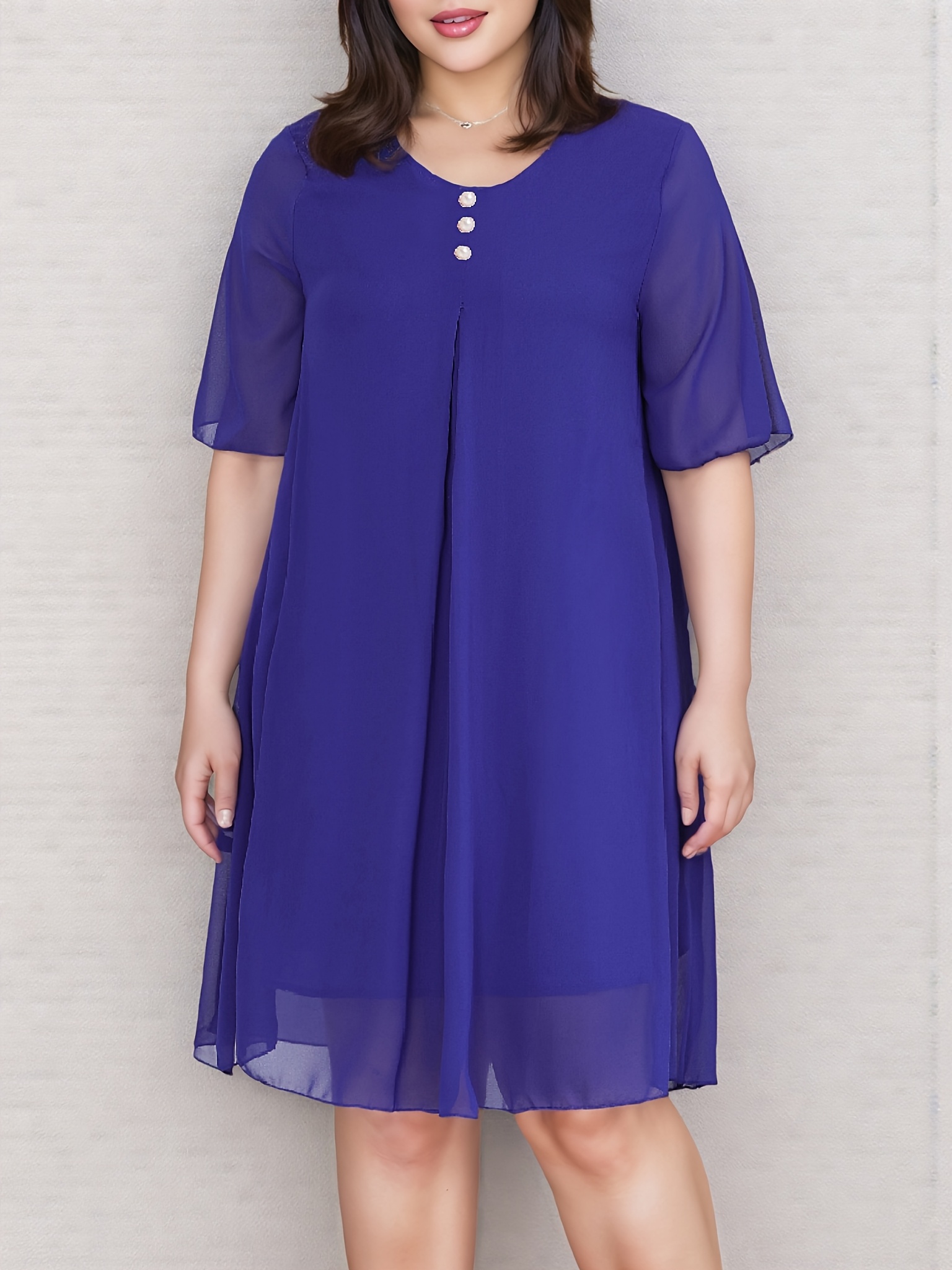 plus size womens round neck plus size chiffon dress - Temu Hungary