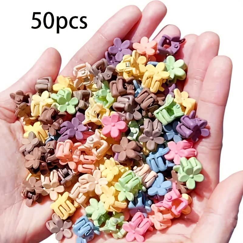 TEMU 50pcs de Mini Pinces à Cheveux Multicolores Aléatoires pour Femmes, Adorables Accessoires Cheveux en Plastique de Fleur, Accessoires Cheveux