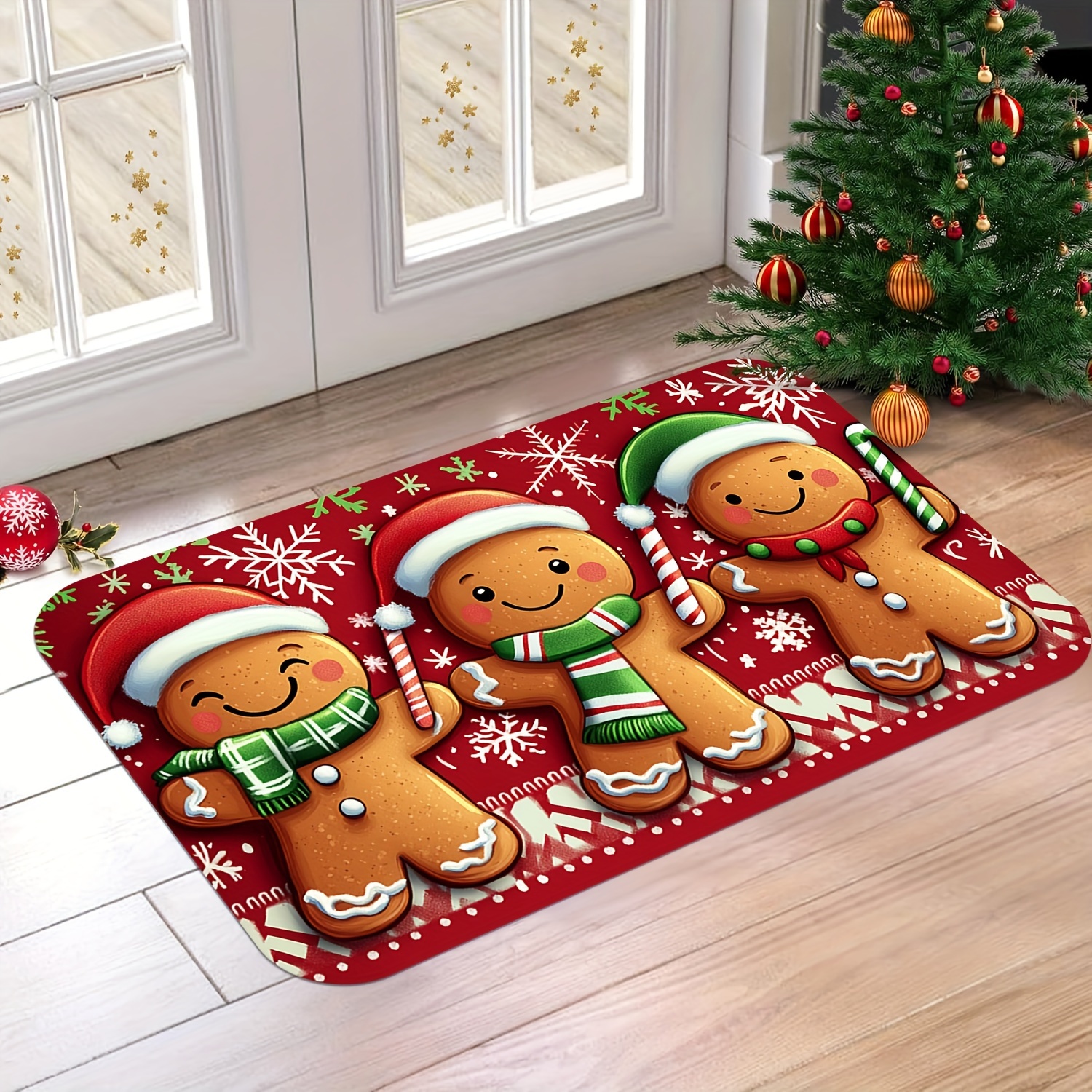 TEMU Tapissier de Porte Motif en Pain d'Épice de Noël - Lavable en Machine, Flanelle Premium de 1 cm d'Épaisseur - Adapté pour Salle de Bain, Salon,
