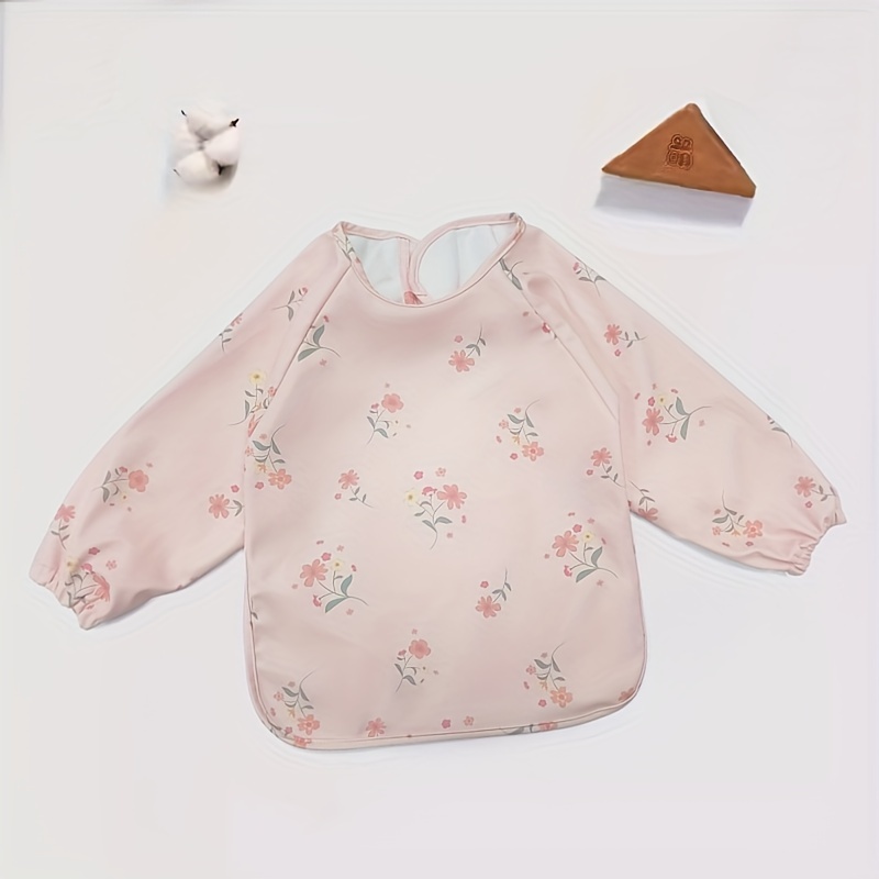 Image of Children's Long-sleeve Bib Apron With Adjustable Feeding Bib And Crumb Catcher Pocket, Suitable For Boys And Girls 6-72 Months